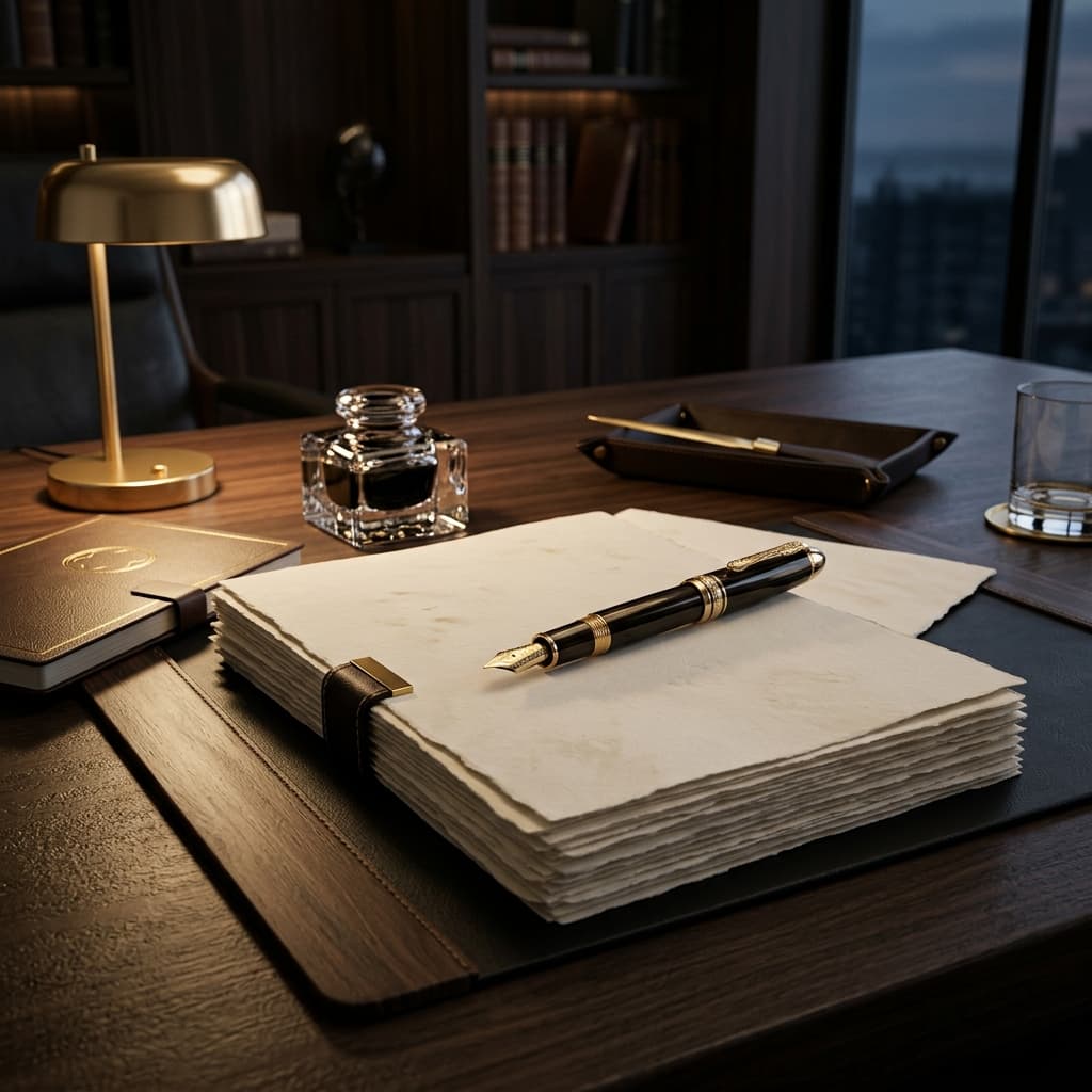 Editor refining a manuscript at a professional desk